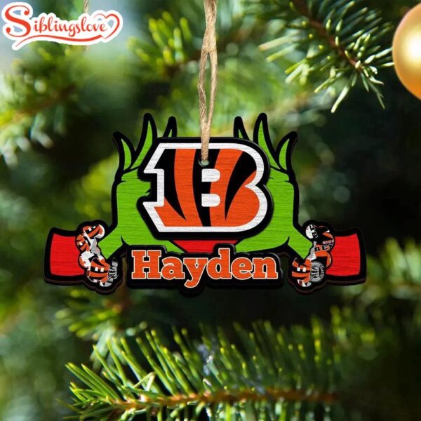 Custom Name NFL Cincinnati Bengals Football Team Grinch Hand Christmas Ornament