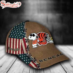 Custom Name NFL Cincinnati Bengals Snoopy Dog USA Flag All Over Print 3D Classic Cap