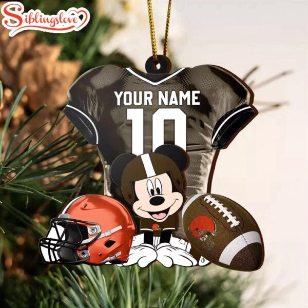 Custom Name NFL Cleveland Browns Football Mickey Mouse Christmas Ornament