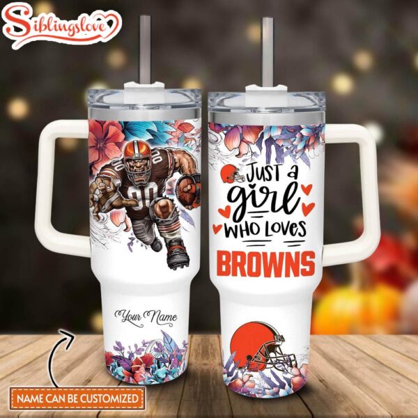 Custom Name NFL Cleveland Browns Mascot Custom Stanley Tumbler 40oz With Handle