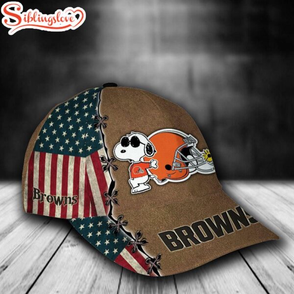 Custom Name NFL Cleveland Browns Snoopy USA Flag All Over Print 3D Classic Cap