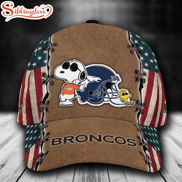 Custom Name NFL Denver Broncos Snoopy USA Flag All Over Print – Brown 3D Classic Cap