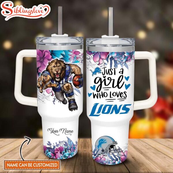 Custom Name NFL Detroit Lions Mascot Custom Stanley Tumbler 40oz With Handle