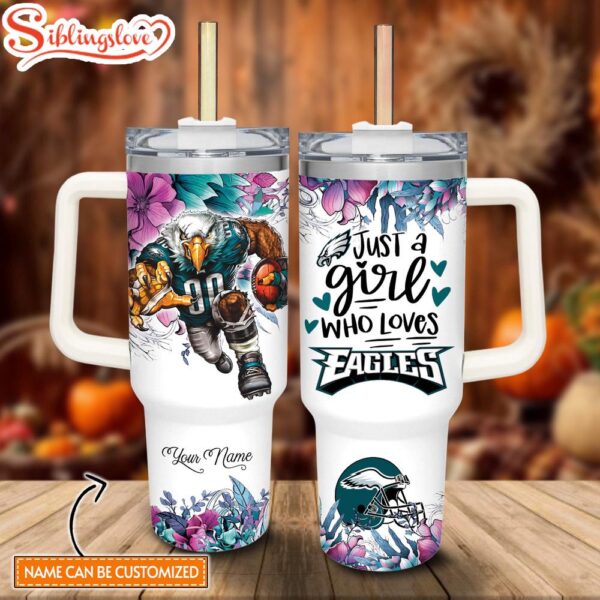 Custom Name NFL Eagles Mascot Custom Stanley Tumbler 40oz With Handle