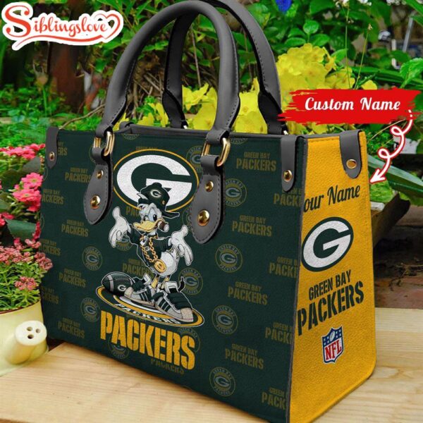 Custom Name NFL Green Bay Packers Donald Duck Leather Handbag For Fans