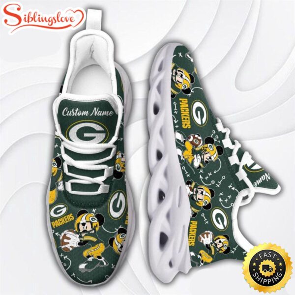 Custom Name NFL Green Bay Packers Mickey Mouse Max Soul Shoes