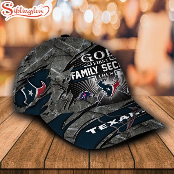 Custom Name NFL Houston Texans God First Family Second All Over Print 3D Classic Cap