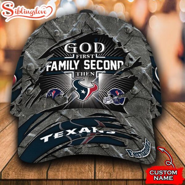 Custom Name NFL Houston Texans God First Family Second All Over Print 3D Classic Cap