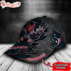 Custom Name NFL Houston Texans Iron Man Marvel All Over Print - Navy 3D Classic Cap