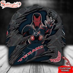 Custom Name NFL Houston Texans Iron Man Marvel All Over Print - Navy 3D Classic Cap