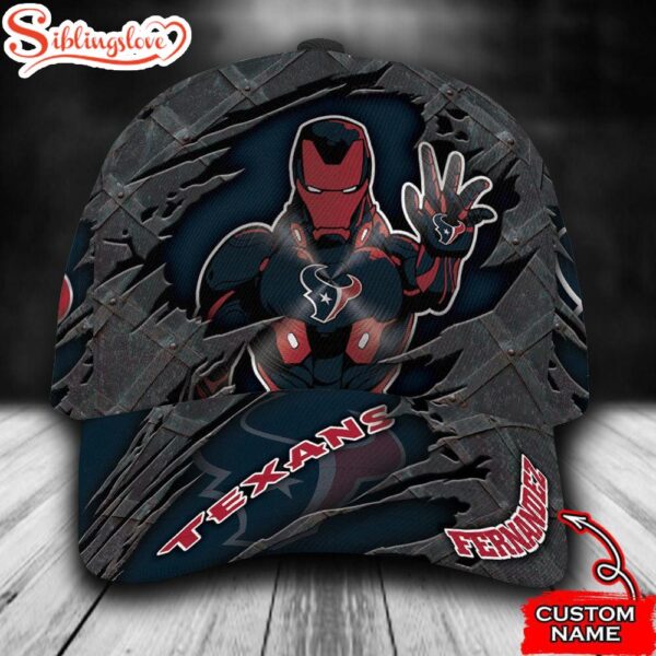 Custom Name NFL Houston Texans Iron Man Marvel All Over Print – Navy 3D Classic Cap