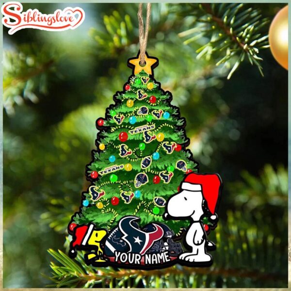 Custom Name NFL Houston Texans Snoopy And Peanut Christmas Tree Ornament Hanging Decor