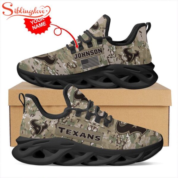 Custom Name NFL Houston Texans US Army Military Veteran Camouflage Max Soul Shoes