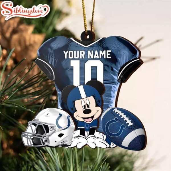 Custom Name NFL Indianapolis Colts Football Mickey Mouse Christmas Ornament