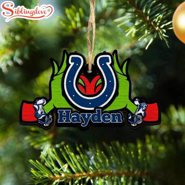 Custom Name NFL Indianapolis Colts Football Team Grinch Hand Christmas Ornament