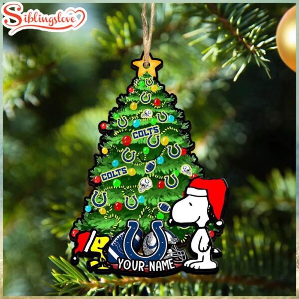 Custom Name NFL Indianapolis Colts Snoopy And Peanut Christmas Tree Ornament Hanging Decor