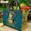 Custom Name NFL Jacksonville Jaguars Pooh Bear Leather Handbag For Fans