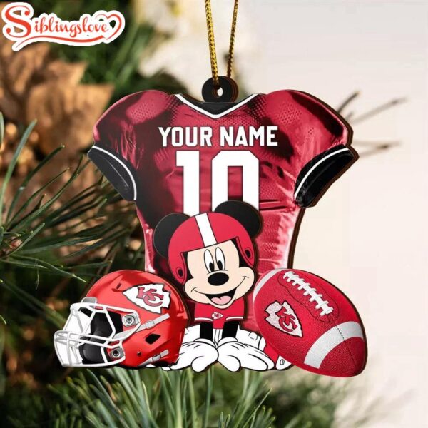 Custom Name NFL Kansas City Chiefs Football Mickey Mouse Christmas Ornament