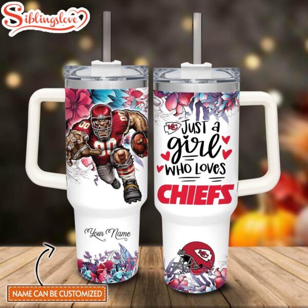 Custom Name NFL Kansas City Chiefs Mascot Custom Stanley Tumbler 40oz With Handle