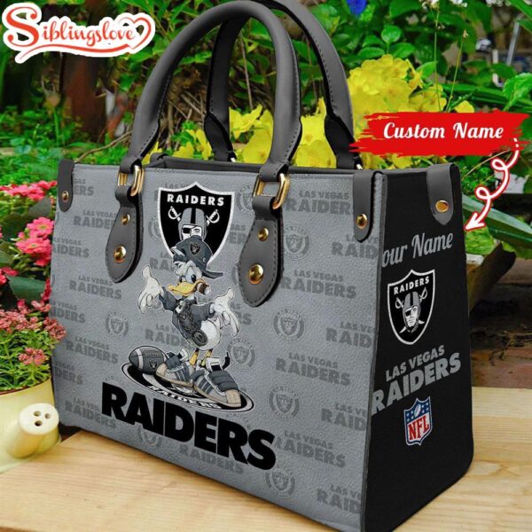 Custom Name NFL Las Vegas Raiders Donald Duck Leather Handbag For Fans