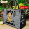 Custom Name NFL Las Vegas Raiders Pooh Bear Leather Handbag For Fans