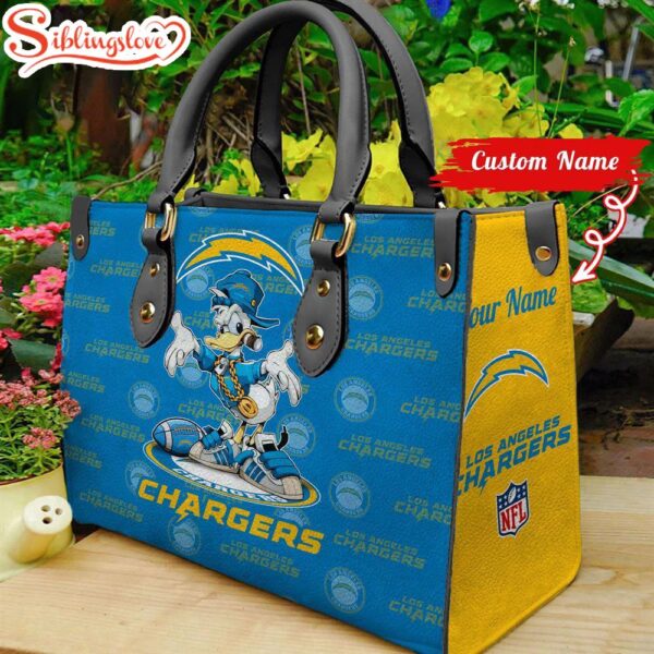 Custom Name NFL Los Angeles Chargers Donald Duck Leather Handbag For Fans