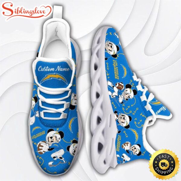 Custom Name NFL Los Angeles Chargers Mickey Mouse Max Soul Shoes