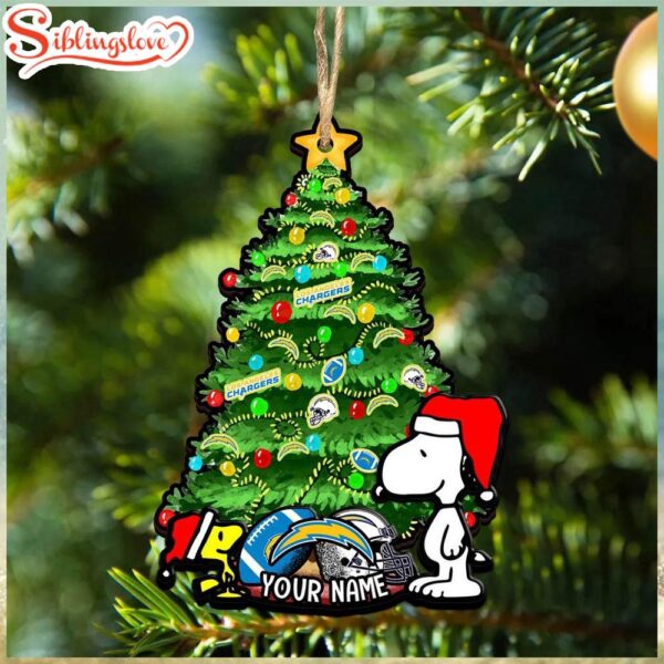 Custom Name NFL Los Angeles Chargers Snoopy And Peanut Christmas Tree Ornament Hanging Decor