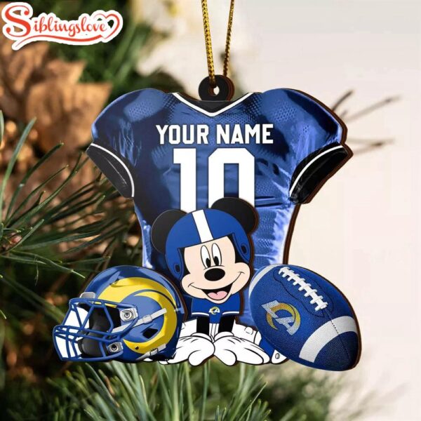 Custom Name NFL Los Angeles Rams Football Team Mickey Mouse Christmas Ornament