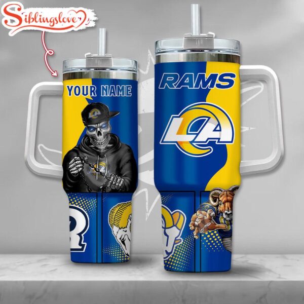 Custom Name NFL Los Angeles Rams Gangster Skeleton Halloween 40oz Tumbler With Handle