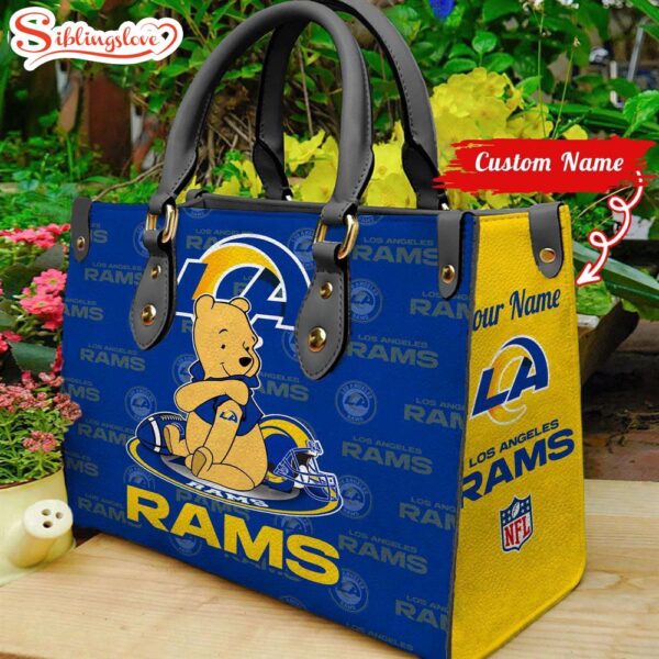 Custom Name NFL Los Angeles Rams Pooh Bear Leather Handbag For Fans