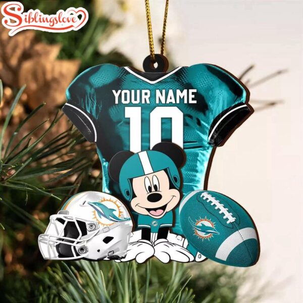 Custom Name NFL Miami Dolphins Football Team Mickey Mouse Christmas Ornament