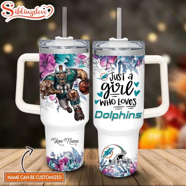 Custom Name NFL Miami Dolphins Mascot Custom Stanley Tumbler 40oz With Handle