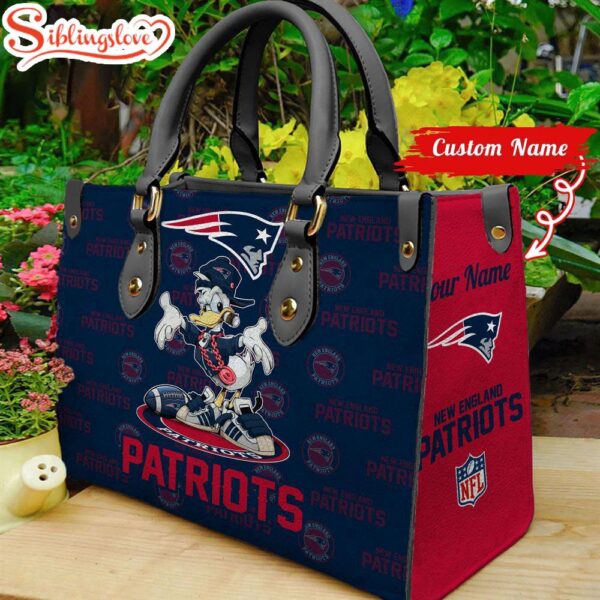 Custom Name NFL New England Patriots Donald Duck Leather Handbag For Fans