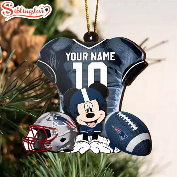 Custom Name NFL New England Patriots Football Mickey Mouse Christmas Ornament