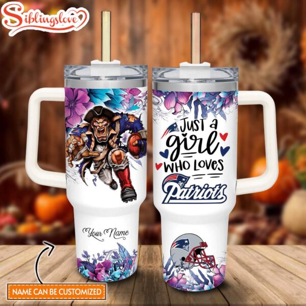 Custom Name NFL New England Patriots Mascot Custom Stanley Tumbler 40oz With Handle