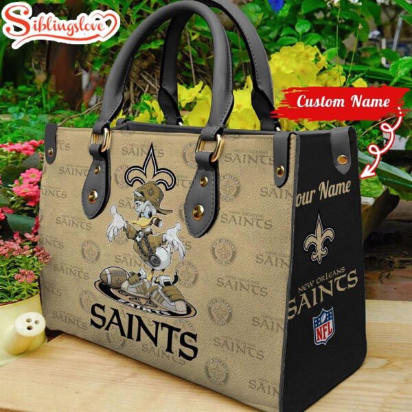 Custom Name NFL New Orleans Saints Donald Duck Leather Handbag For Fans