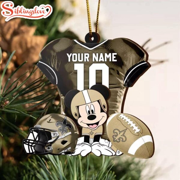 Custom Name NFL New Orleans Saints Football Mickey Mouse  Christmas Ornament