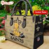 Custom Name NFL New Orleans Saints Pooh Bear Leather Handbag For Fans