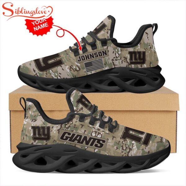 Custom Name NFL New York Giants US Army Military Veteran Camouflage Max Soul Shoes