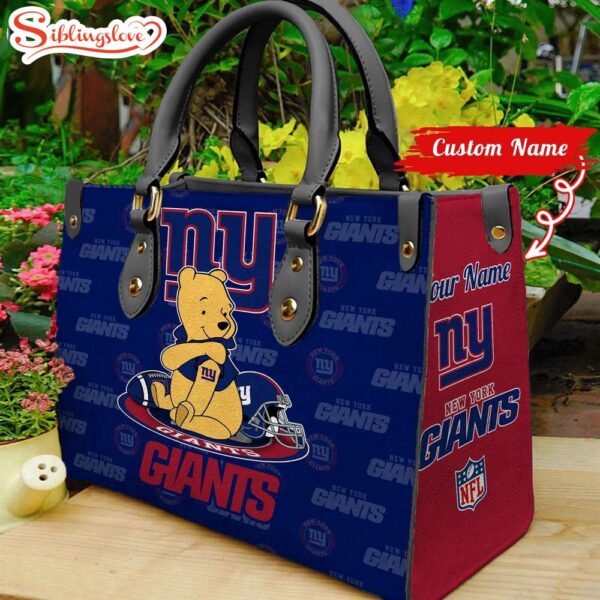 Custom Name NFL New York Giants Pooh Bear Leather Handbag For Fans