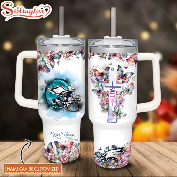 Custom Name NFL Philadelphia Eagles Faith Custom Stanley Tumbler 40oz With Handle