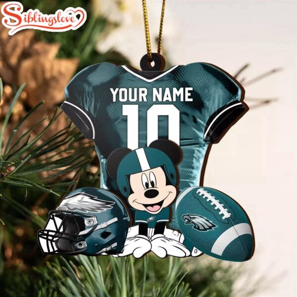 Custom Name NFL Philadelphia Eagles Football Mickey Mouse Christmas Ornament