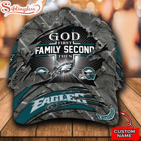 Custom Name NFL Philadelphia Eagles God First Family Second All Over Print 3D Classic Cap