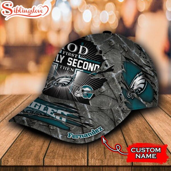 Custom Name NFL Philadelphia Eagles God First Family Second All Over Print 3D Classic Cap