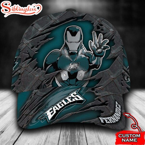 Custom Name NFL Philadelphia Eagles Iron Man All Over Print 3D Classic Cap