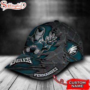 Custom Name NFL Philadelphia Eagles Iron Man All Over Print 3D Classic Cap