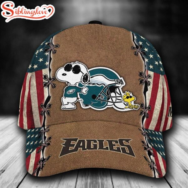 Custom Name NFL Philadelphia Eagles Snoopy USA Flag All Over Print 3D Classic Cap