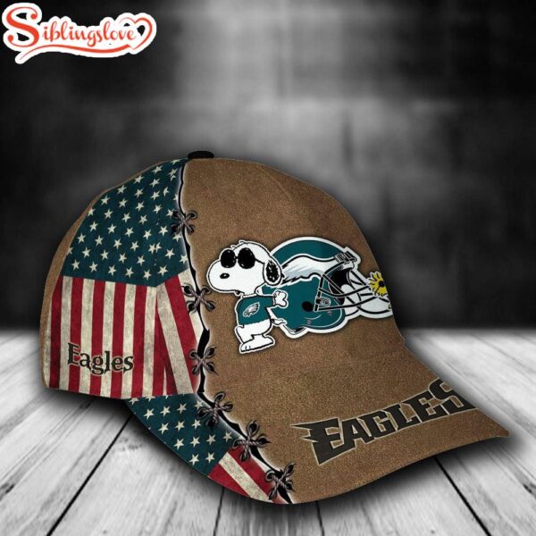 Custom Name NFL Philadelphia Eagles Snoopy USA Flag All Over Print 3D Classic Cap