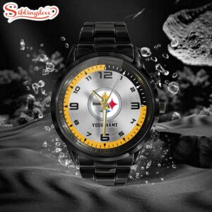 Custom Name NFL Pittsburgh Steelers Black Stainless Steel Watch Gift For Fans